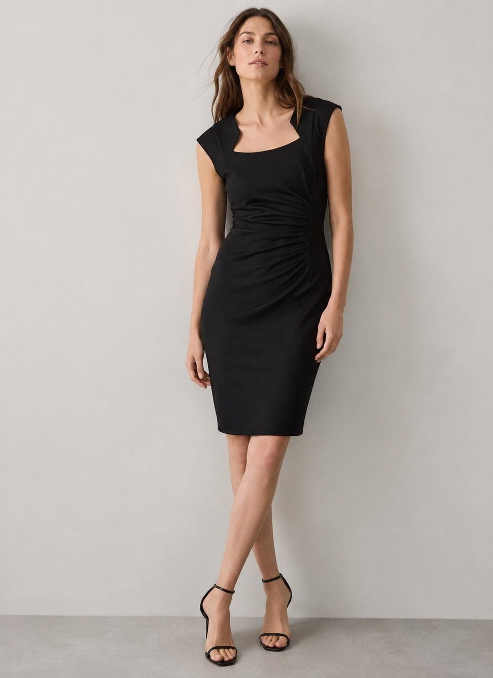 Calvin Klein Ruched Sheath Dress Black White Cutout Cap Sleeve Size 4